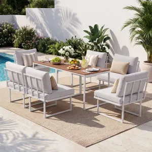 Gardeon 6 Seater Outdoor Dining Sofa Set Steel Frame Cushions White