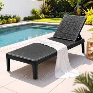 Gardeon Sun Lounge Adjustable Lounger Patio Outdoor Furniture Lightweight – Black