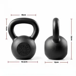 Everfit 16kg Cast Iron Kettlebell Powder Coating Flat Bottom Home Gym