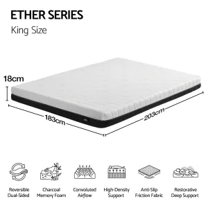 Giselle 18cm King Memory Foam Mattress Dual Feel Reversible Charcoal Foam
