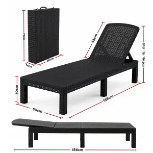 Gardeon Sun Lounge Outdoor Folding Recliner Patio Pool Beach Chair Rattan Black