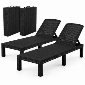 Gardeon 2X Foldable Sun Lounges Outdoor Recliner Patio Beach Chair Rattan Black