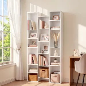 Artiss Bookshelf Display Shelves CD DVD Storage Rack Tall Bookcase White