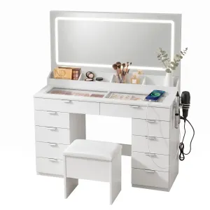 Artiss Dressing Table Makeup Vanity Desk Large LED Mirror 10 Drawers Power Outlet Hair Dryer Holder Hook White
