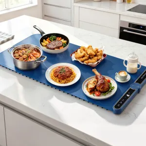 Devanti Food Warming Mat 80cm Electric Food Warmer Roll Up Buffet Tray – Blue