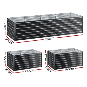 Green Fingers 2-in-1 Raised Garden Bed Kit, 320cm/160cm| 77cm Extra Deep Ergonomic Planter Box | Protect Your Back | Galvanised Steel Vegetable Flower Pot for Outdoor Garden | Includes Gloves & Pegs