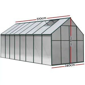 Green Fingers Greenhouse 5.1×2.44×2.1M Aluminium Polycarbonate Green House Garden Shed