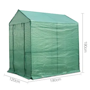 Green Fingers Greenhouse 1.2×1.9×1.9M Walk in Green House Tunnel Plant Garden Shed 4 Shelves