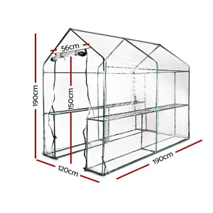 Green Fingers Greenhouse 1.2×1.9×1.9M Walk in Green House Tunnel Clear Garden Shed 4 Shelves