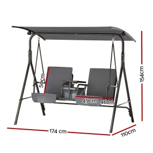 Gardeon Outdoor Swing Chair Garden Chair Canopy Cup Holder 2 Seater Grey