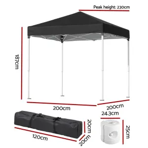 Instahut Gazebo 2x2m Outdoor Patio Garden Marquee Shade w/ Base Pods Black
