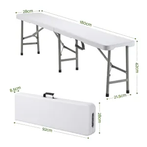 Gardeon 180cm Folding Garden Bench Portable Trestle Seat HDPE Fold In Half White