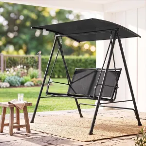 Gardeon Outdoor Swing Chair with Adjustable Canopy 142cmx172cm Stand – Black