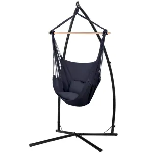 Gardeon Hammock Chair Outdoor Camping Hanging with Steel Stand – Grey