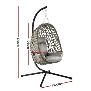 Gardeon Outdoor Swing Chair with Stand Cushion Rattan Furniture Grey