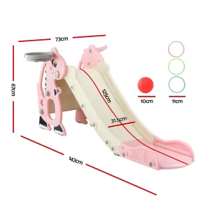 Keezi Kids Slide Set Basketball Hoop Outdoor Playground Toy Dragon 125cm Slide Pink