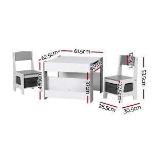 Keezi Kids Table and Chair Set, 4 in 1 Wooden Activity Table with Bookcase, Storage Box and Detachable Blackboard, Toddler Table and 2 Chairs Set, Grey