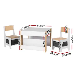 Keezi Kids Table and Chair Set, 4 in 1 Wooden Activity Table with Bookcase, Storage Box and Detachable Blackboard, Toddler Table and 2 Chairs Set, Natural
