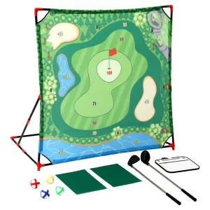 Keezi Kids Golf Play Set Chipping Game, 24 Sticky Balls, Adjustable Club & 2 Hitting Mats for Indoor Outdoor Ages 3-12 Play