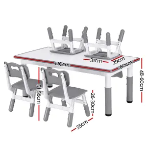 Keezi Kids Table and 4 Chairs Set Height Adjustable Toddler Desk and Chair Set for Ages 3-8, Children Activity Table with Graffiti Desktop for Learning Drawing Playing, Grey