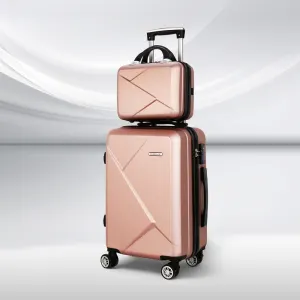Wanderlite 2Set 20 Inch Luggage Case with 12 Inch Handheld Luggage Box Hard Shell Travel Suitcase TSA Lock – Rose Gold