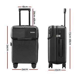 Wanderlite 20″ Luggage Suitcase Front Pocket Travel Carry On TSA Black