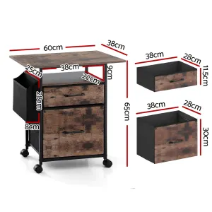 Artiss 2 Fabric Drawer File Cabinet Printer Stand Rolling File Cabinet with Side Bag