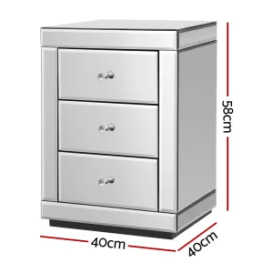 Artiss Bedside Table 3 Drawers Mirrored – PRESIA Silver