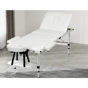 Zenses Massage Table 65cm Portable 3 Fold Aluminium Beauty Bed – White