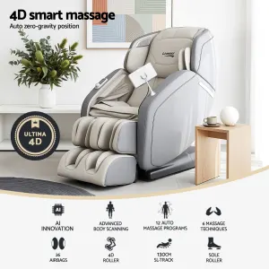 Livemor 4D Massage Chair Recliner – Full Body SL-Track Zero Gravity with AI Body Scan, Deep Tissue Electric Massager with Heat, 12 Auto Programs, LCD Touchscreen & Bluetooth, Grey