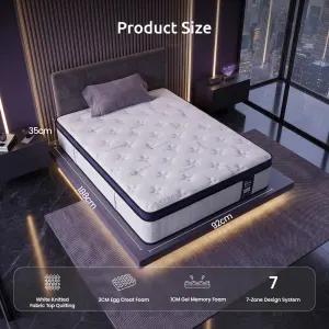 Levitex 35CM Single Mattresses Gel Memory Foam and 7-Zone Ergonomic Pocket Spring, Anti-Roll Dual-Row Edge, Triple Cooling System for Hot Sleepers