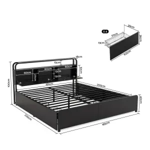 Artiss King Metal Bed Frame 4 Drawers Hidden Storage Headboard HEDY