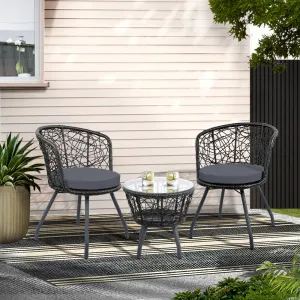 Gardeon 3PC Bistro Set Outdoor Furniture Rattan Table Chairs Patio Garden Cushion