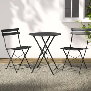 Gardeon 3PC Outdoor Bistro Set Steel Table and Chairs Patio Furniture – Black