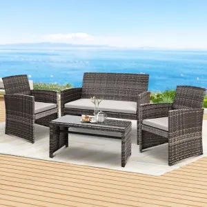 Gardeon 4 PCS Outdoor Sofa Set Rattan Chair Table Setting Garden Furniture – Grey