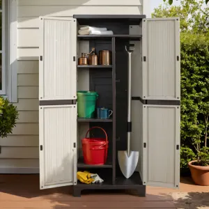 Gardeon Outdoor Storage Cabinet Box 173cm Lockable Cupboard Sheds Garage Adjustable – Beige