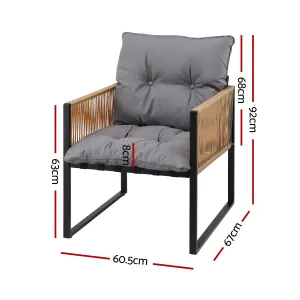 Gardeon 2PC Outdoor Dining Chair Wicker Patio Armchair Cushion Garden Furniture