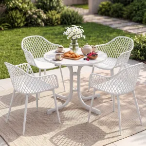 Gardeon 5PCS Outdoor Dining Set Table and Chairs Patio Furniture Garden Diamond – White