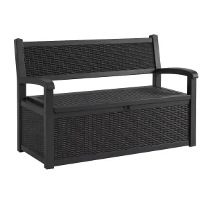 Gardeon Outdoor Storage Box Bench 254L Resin Armset Backrest Lockable Black