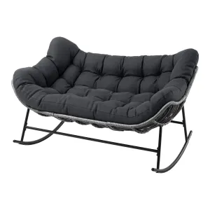 Gardeon Outdoor Rocking Chair Loveseat Wicker 2 Seater Cushion Patio Furniture Grey
