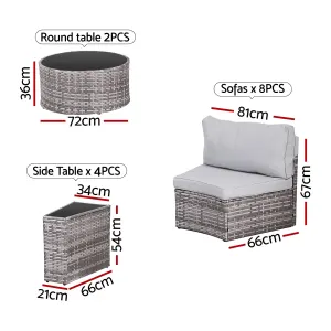 Gardeon 8 Seater Outdoor Sofa Set 14PCS Table Chair Set Rattan Patio Furniture