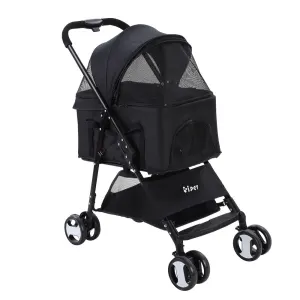 i.Pet Pet Stroller Dog Pram Cat Carrier Travel Large Pushchair Foldable 4 Wheels – Black