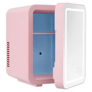 Glacio Mini Fridge Skincare Beauty Cooler Warmer LED Mirror 12V 220V Pink 4L