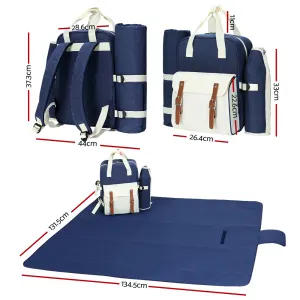 Alfresco 4 Person Picnic Basket Set Backpack Bag Insulated Blue