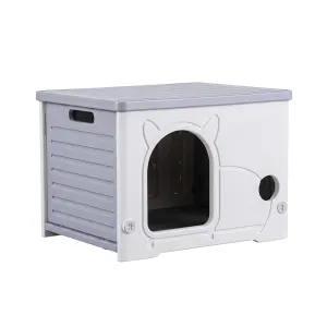 i.Pet Cat House Enclosed Shelter Plastic Nest Stackable Bench Box Outdoor Indoor Grey