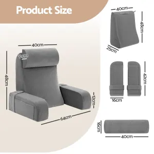 Giselle Reading Pillow For Bed With Non-Sag Solid Memory Foam, Back Pillow For Bed Sitting Up Gaming, Adjustable Neck Roll Detachable Arms And 210gsm Velvet Washable Cover
