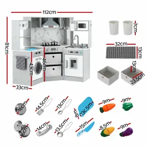 Keezi 112cm Wooden Pretend Kitchen Playset Kids Toy Sink Stove Grey