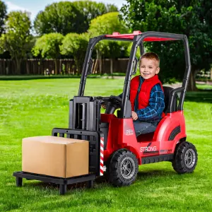 Rigo Kids Electric Ride On Car Forklift Loader Toys Cars Horn Remote 12V – Red