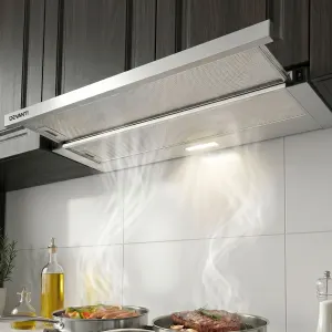 Devanti 900mm Range Hood 90cm Slide out Rangehood Stainless Steel