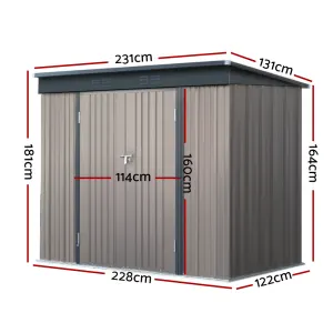 Giantz Garden Shed 2.31×1.31M Sheds Outdoor Storage Tool Metal Workshop Shelter Double Door